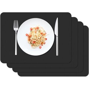 Memkey - Set of 4 Placemats Waterproof Washable 42 x 30 cm Kitchen Dining Room pvc Placemat Non-Slip Heat Resistant Black
