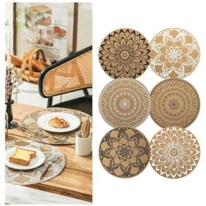 YMYNY Set of 6 Bohemian Print Round Placemats, Woven pvc Placemats, Washable Heat Resistant Non-Slip Table Mats for Kitchen Dining Table, Restaurant