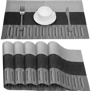 ZVD - Set of 6 placemats in grey and black – non-slip, easy to clean – heat and tear resistant – waterproof – for home, restaurant, hotel