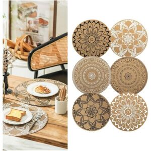 Cyslmuk - Set of 6 Round Bohemian Print Placemats pvc Braided Placemats Washable Heat Resistant Non-Slip Table Mats for Kitchen Restaurant Dining