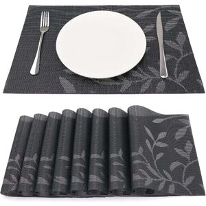 ZVD - 8 Pack Heat Resistant Vinyl Placemats Woven Kitchen Placemats 45cm 30cm Dark Leaves