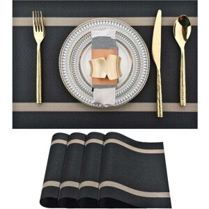 ZVD - Black Placemats Set of 4 - Washable Vinyl Placemats, Modern, Durable and Easy to Clean - Heat Resistant Placemats for Kitchen Table (Black with