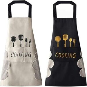 MCBOSON 2 PCS Kitchen Aprons (White and Black) for Women with Hand-Wiping Pockets, Large Pocket, Hand Wiping, Waterproof for Cooking and Baking MCBOSON 2 PCS Kitchen Aprons (White and Black) for Women with Hand-Wiping Pockets, Large Pocket, Hand Wiping, Waterproof for Cooking and Baking