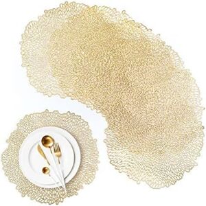 TORMATOR 38cm Gold Placemat Set, Round, Set of 6 Washable PVC Placemats, Non-Slip, Durable, Christmas Pads, Suitable for Cups, Vases, Table Placemats TORMATOR 38cm Gold Placemat Set, Round, Set of 6 Washable PVC Placemats, Non-Slip, Durable, Christmas Pads, Suitable for Cups, Vases, Table Placemats