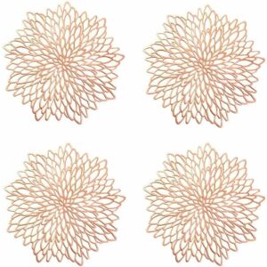 ODIPIE 4 Pieces Rose Gold Table Mat, Hollow Out Round Placemat, Round Placemats Plastic Table Mats ODIPIE 4 Pieces Rose Gold Table Mat, Hollow Out Round Placemat, Round Placemats Plastic Table Mats