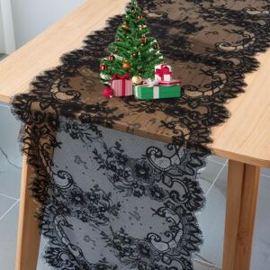 Linghhang - 75x 300cm Vintage Black Lace Table Runner for Wedding - Vintage Rustic Lace Table Runner - Lace Table Runner Linghhang - 75x 300cm Vintage Black Lace Table Runner for Wedding - Vintage Rustic Lace Table Runner - Lace Table Runner