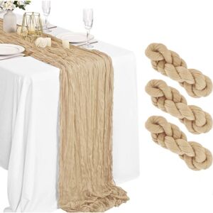 Set of 3 Table Runners, 90 x 300cm Rustic Gauze Fabric, Beige Wedding Table Decoration Tablecloth for Bridal Shower Party Table Decorations - Alwaysh Set of 3 Table Runners, 90 x 300cm Rustic Gauze Fabric, Beige Wedding Table Decoration Tablecloth for Bridal Shower Party Table Decorations - Alwaysh