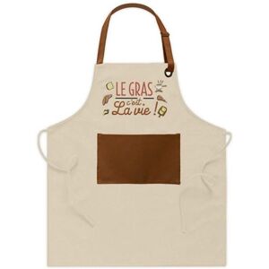 Apron - STC - Fat is life - Beige with embroidery - 90% cotton - Contemporary design Apron - STC - Fat is life - Beige with embroidery - 90% cotton - Contemporary design