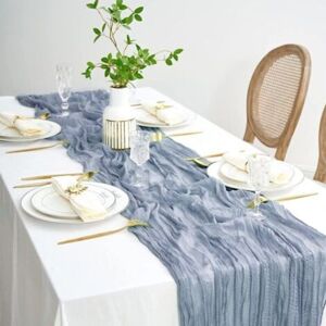 MCBOSON Blue Gauze Table Runner, 90 x 400cm Sheer Rustic Gauze, Boho Tablecloth, Blue Muslin Tablecloth for Wedding Shower MCBOSON Blue Gauze Table Runner, 90 x 400cm Sheer Rustic Gauze, Boho Tablecloth, Blue Muslin Tablecloth for Wedding Shower