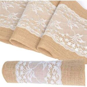 MCBOSON Burlap Lace Table Runner, Vintage Jute Table Runner with Lace, Lace Burlap Table Runner, 10.1m x 30cm MCBOSON Burlap Lace Table Runner, Vintage Jute Table Runner with Lace, Lace Burlap Table Runner, 10.1m x 30cm
