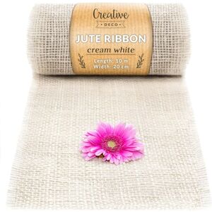 CREATIVE DECO Jute Table Runner Roll 20cm x 10m Event – White CREATIVE DECO Jute Table Runner Roll 20cm x 10m Event – White