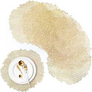 Csparkv - 38cm Gold Placemat, Round Set of 6 Washable pvc Placemats Non-Slip Resistant, Christmas Pad, Suitable for Cups, Vases, Placemats Csparkv - 38cm Gold Placemat, Round Set of 6 Washable pvc Placemats Non-Slip Resistant, Christmas Pad, Suitable for Cups, Vases, Placemats