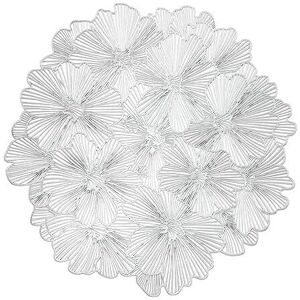 Csparkv - 38cm Set of 6 Silver Round Placemats for Dining Table, Pressed Vinyl Placemats for Dinner Table, Hollow Ginkgo Placemats, Holiday Wedding Csparkv - 38cm Set of 6 Silver Round Placemats for Dining Table, Pressed Vinyl Placemats for Dinner Table, Hollow Ginkgo Placemats, Holiday Wedding