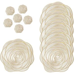 Csparkv - Set of 12, 6 Gold pvc Placemats Non-Slip and 6 Round Coasters Measuring Washable, High Quality Table Mats, European Style Pink Floral Csparkv - Set of 12, 6 Gold pvc Placemats Non-Slip and 6 Round Coasters Measuring Washable, High Quality Table Mats, European Style Pink Floral