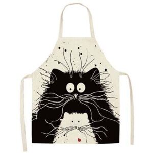 TEHTUY Cute Cat Apron, Linen Kitchen Apron for BBQ, Cooking and Painting, for Men and Women, Gift for Dad and Mom TEHTUY Cute Cat Apron, Linen Kitchen Apron for BBQ, Cooking and Painting, for Men and Women, Gift for Dad and Mom
