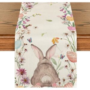 Linghhang - Easter Table Runner - Bunny Flower Pattern - Washable - Modern - Spring - Kitchen - Indoor and Outdoor Decoration - 33x 183 cm Linghhang - Easter Table Runner - Bunny Flower Pattern - Washable - Modern - Spring - Kitchen - Indoor and Outdoor Decoration - 33x 183 cm