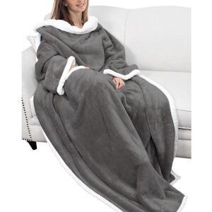 TORMATOR Fleece Blanket with Sleeves and Pockets, Flannel Throw, Soft and Warm, 180 x 140cm, Christmas Gift Idea for Men and Women, Grey TORMATOR Fleece Blanket with Sleeves and Pockets, Flannel Throw, Soft and Warm, 180 x 140cm, Christmas Gift Idea for Men and Women, Grey