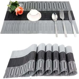 Ymyny - fliti Pack of Non-Slip pvc Placemats, Washable Placemats (45 x 30 cm), Placemats for Kitchen, Living Room, Garden or Dining Room (Black-Gray) Ymyny - fliti Pack of Non-Slip pvc Placemats, Washable Placemats (45 x 30 cm), Placemats for Kitchen, Living Room, Garden or Dining Room (Black-Gray)