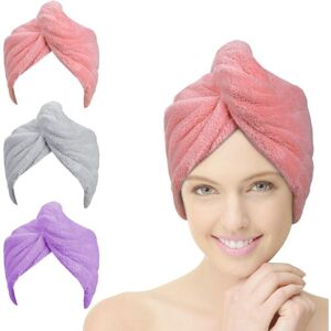 Héloise - Hair Towel, 3pcs Hair Drying Towels, Super Absorbent Microfiber Hair Towel Turban with Button Design Quickly Dry Hair for Women (Pink, Héloise - Hair Towel, 3pcs Hair Drying Towels, Super Absorbent Microfiber Hair Towel Turban with Button Design Quickly Dry Hair for Women (Pink,