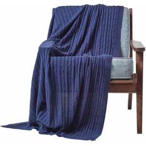 Homescapes - Cotton Cable Knit Throw Navy Blue, 130 x 170 cm Homescapes - Cotton Cable Knit Throw Navy Blue, 130 x 170 cm