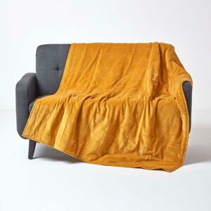 HOMESCAPES Mustard Velvet Quilted Throw, 125 x 150 cm HOMESCAPES Mustard Velvet Quilted Throw, 125 x 150 cm