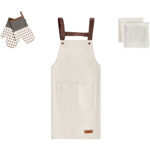 Beliani - Kitchen Textiles Set Apron Oven Gloves Cloths Cooking Beige Lactuca Beliani - Kitchen Textiles Set Apron Oven Gloves Cloths Cooking Beige Lactuca