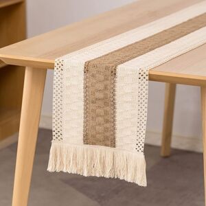 MEMKEY Macrame Table Runner, Dining Table Runner 180 cm, Natural Cotton and Linen, Bohemian Crochet Lace, Tassel Table Decoration MEMKEY Macrame Table Runner, Dining Table Runner 180 cm, Natural Cotton and Linen, Bohemian Crochet Lace, Tassel Table Decoration