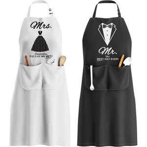 Linghhang - Mr. & Mrs. Apron, Adjustable Apron with 2 Pockets, Couple Apron Gift for Anniversary Wedding, Valentine's Day, Mother's Day (Black & Linghhang - Mr. & Mrs. Apron, Adjustable Apron with 2 Pockets, Couple Apron Gift for Anniversary Wedding, Valentine's Day, Mother's Day (Black &