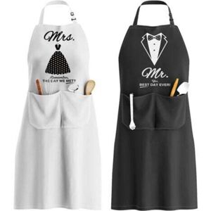 Mr. & Mrs. Apron, Adjustable Apron with 2 Pockets, Couple Apron Gift for Anniversary, Wedding, Valentine's Day, Party (Black & White) 2 Pieces Mr. & Mrs. Apron, Adjustable Apron with 2 Pockets, Couple Apron Gift for Anniversary, Wedding, Valentine's Day, Party (Black & White) 2 Pieces