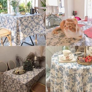 TORMATOR Pastoral Floral Blue Linen Cotton Tablecloth, Farmhouse Style Indoor and Outdoor Tablecloth, 140cm Round, for Parties, Picnics and Everyday Use TORMATOR Pastoral Floral Blue Linen Cotton Tablecloth, Farmhouse Style Indoor and Outdoor Tablecloth, 140cm Round, for Parties, Picnics and Everyday Use