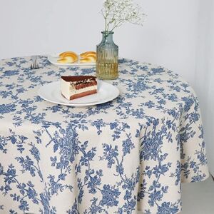 TORMATOR Pastoral Floral Blue Linen Cotton Tablecloth, Farmhouse Style Indoor and Outdoor Tablecloth, 140cm Round, for Parties, Picnics and Everyday Use TORMATOR Pastoral Floral Blue Linen Cotton Tablecloth, Farmhouse Style Indoor and Outdoor Tablecloth, 140cm Round, for Parties, Picnics and Everyday Use