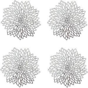 TEHTUY Pieces Silver Placemat, Round Hollow Placemats, Round Plastic Table Mats, Used for Heat Insulation of Plates and Table Decoration ( TEHTUY Pieces Silver Placemat, Round Hollow Placemats, Round Plastic Table Mats, Used for Heat Insulation of Plates and Table Decoration (