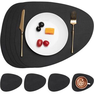 Placemat and Coaster Set, Double-Sided Non-Slip Placemats, Washable and Waterproof Plastic Placemats (Black, Set of 4) Placemat and Coaster Set, Double-Sided Non-Slip Placemats, Washable and Waterproof Plastic Placemats (Black, Set of 4)
