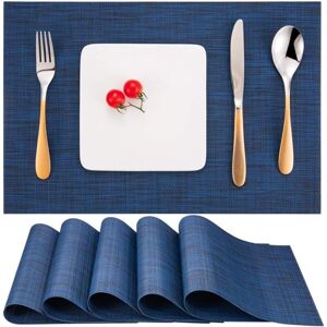 TEHTUY Placemat Set of 6, Washable, Heat Resistant, Non-Slip Woven PVC Vinyl Placemats for Kitchen and Dining Table, 30x45cm (Blue 2) TEHTUY Placemat Set of 6, Washable, Heat Resistant, Non-Slip Woven PVC Vinyl Placemats for Kitchen and Dining Table, 30x45cm (Blue 2)