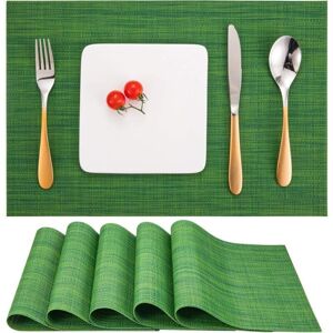 TEHTUY Placemat Set of 6, Washable, Heat Resistant, Non-Slip Woven PVC Vinyl Placemats for Kitchen and Dining Table, 30x45cm (Green 2) TEHTUY Placemat Set of 6, Washable, Heat Resistant, Non-Slip Woven PVC Vinyl Placemats for Kitchen and Dining Table, 30x45cm (Green 2)