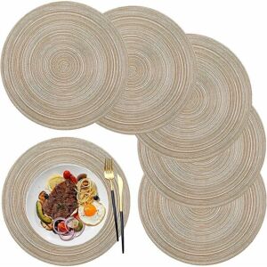 TINOR Placemats, Round Placemat pp Braided Set of 6 Washable Heat Resistant Non-Slip, 36cm, Coffee Color TINOR Placemats, Round Placemat pp Braided Set of 6 Washable Heat Resistant Non-Slip, 36cm, Coffee Color
