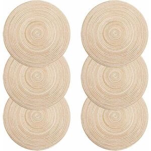 TORMATOR Placemats, Set of 6 PP Braided Placemats, Washable, Heat Resistant, Non-Slip, Round Placemat 35x35cm (Round, Ivory) TORMATOR Placemats, Set of 6 PP Braided Placemats, Washable, Heat Resistant, Non-Slip, Round Placemat 35x35cm (Round, Ivory)