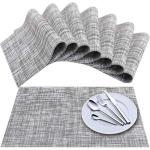 TEHTUY Placemats (Set of 8), Woven Vinyl Table Mats with Cross Weave, Washable, Insulating, Non-Slip Table Mat Set - Gray White TEHTUY Placemats (Set of 8), Woven Vinyl Table Mats with Cross Weave, Washable, Insulating, Non-Slip Table Mat Set - Gray White
