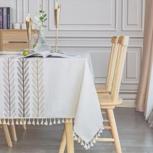 AOUGO Rectangular Tablecloth Waterproof Stain Resistant Cotton Linen Tablecloth Rectangular 140 x 220 cm Tassel Elegant Tablecloth for Kitchen Table AOUGO Rectangular Tablecloth Waterproof Stain Resistant Cotton Linen Tablecloth Rectangular 140 x 220 cm Tassel Elegant Tablecloth for Kitchen Table