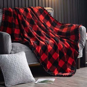 SNQ Red and Black Checked Flannel Throw Blanket with Fringe for Sofa Bed, All Seasons (130 x 150 cm) SNQ Red and Black Checked Flannel Throw Blanket with Fringe for Sofa Bed, All Seasons (130 x 150 cm)