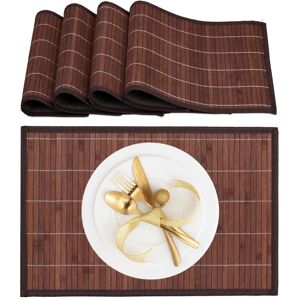 Relaxdays - Bamboo Place Mats, Set of 4, Fabric Border, Non-Slip, 45 x 30 cm, Dining Table Settings, Square, Brown/Black Relaxdays - Bamboo Place Mats, Set of 4, Fabric Border, Non-Slip, 45 x 30 cm, Dining Table Settings, Square, Brown/Black