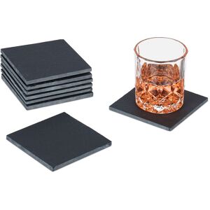 Relaxdays - Slate Coasters, Set of 8, Square Drink Mats, for Coffee Table, 10 x 10 cm, for Glasses & Mugs, Anthracite Relaxdays - Slate Coasters, Set of 8, Square Drink Mats, for Coffee Table, 10 x 10 cm, for Glasses & Mugs, Anthracite