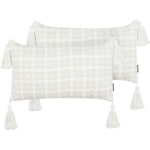 Beliani Set of 2 Beige Checked Pattern Cushions - Cushions Beliani Set of 2 Beige Checked Pattern Cushions - Cushions