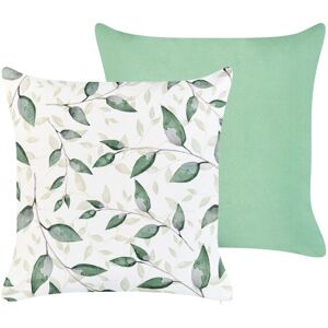 Beliani - Set of 2 Decorative Outdoor Pillows with Leaves Motif Water-Resistant Removable Covers Polyester Green Flyleaf Beliani - Set of 2 Decorative Outdoor Pillows with Leaves Motif Water-Resistant Removable Covers Polyester Green Flyleaf