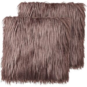 Beliani Set of 2 Faux Fur Brown Throw Pillows - Throw Pillows Beliani Set of 2 Faux Fur Brown Throw Pillows - Throw Pillows