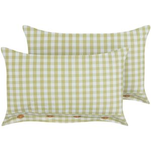 Beliani Set of 2 Decorative Cushions Olive Green and White Chequered Pattern - Decor Accessories Beliani Set of 2 Decorative Cushions Olive Green and White Chequered Pattern - Decor Accessories