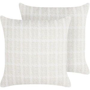 Beliani Set of 2 Cushions DOURIS Checked 45 x 45 cm Light Beige - Cushions Beliani Set of 2 Cushions DOURIS Checked 45 x 45 cm Light Beige - Cushions
