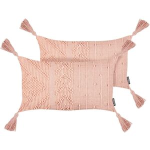 Beliani - Set of 2 Scatter Cushions Rectangle Throw Pillow Tassels 30 x 50 cm Peach Pink Valvaria Beliani - Set of 2 Scatter Cushions Rectangle Throw Pillow Tassels 30 x 50 cm Peach Pink Valvaria