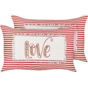 Beliani Cotton Striped Cushions - 2 pcs - Red & White - 30x50cm - Cushions Beliani Cotton Striped Cushions - 2 pcs - Red & White - 30x50cm - Cushions