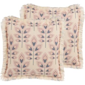 Beliani Set of 2 Decorative Cushions - Beige Leaf Pattern Beliani Set of 2 Decorative Cushions - Beige Leaf Pattern